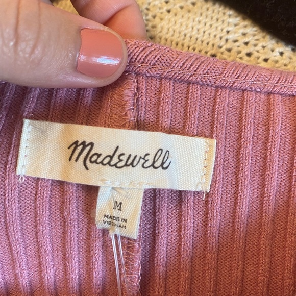 NWOT Madewell pink ribbed button front short sleeve scoop neck mini dress Medium - Picture 8 of 9